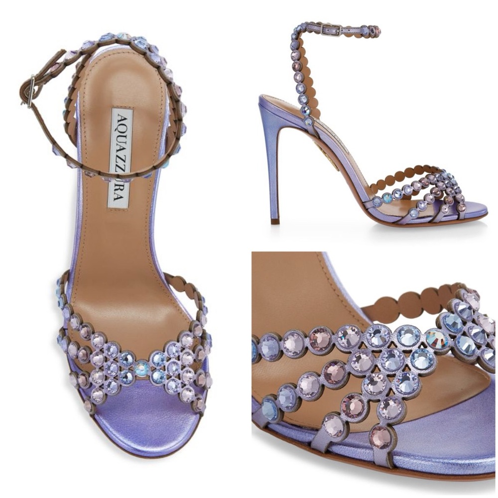 Aquazzura Lavender Crystal Embellished Stiletto Sandals